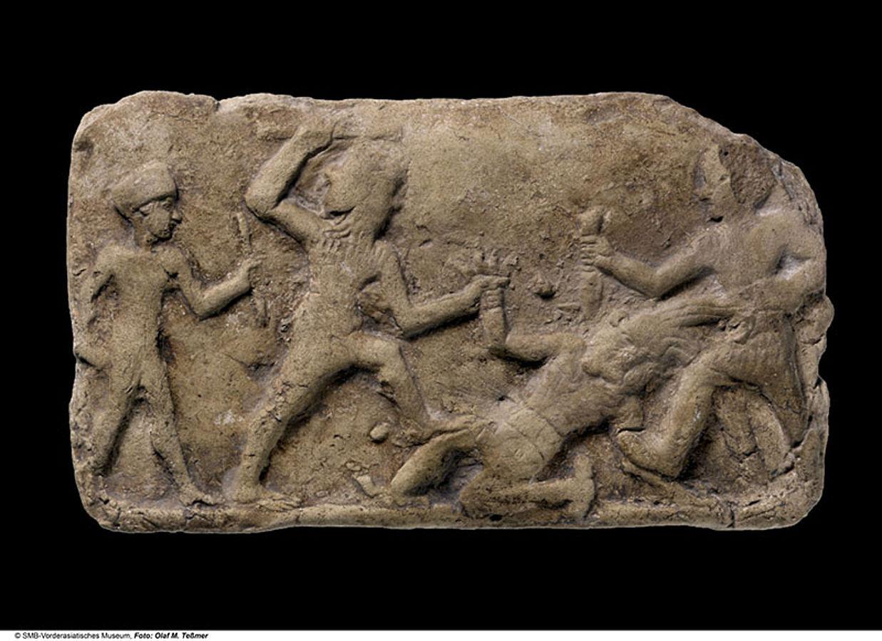 Terracotta relief: Gilgamesh and Enkidu fighting Humbaba